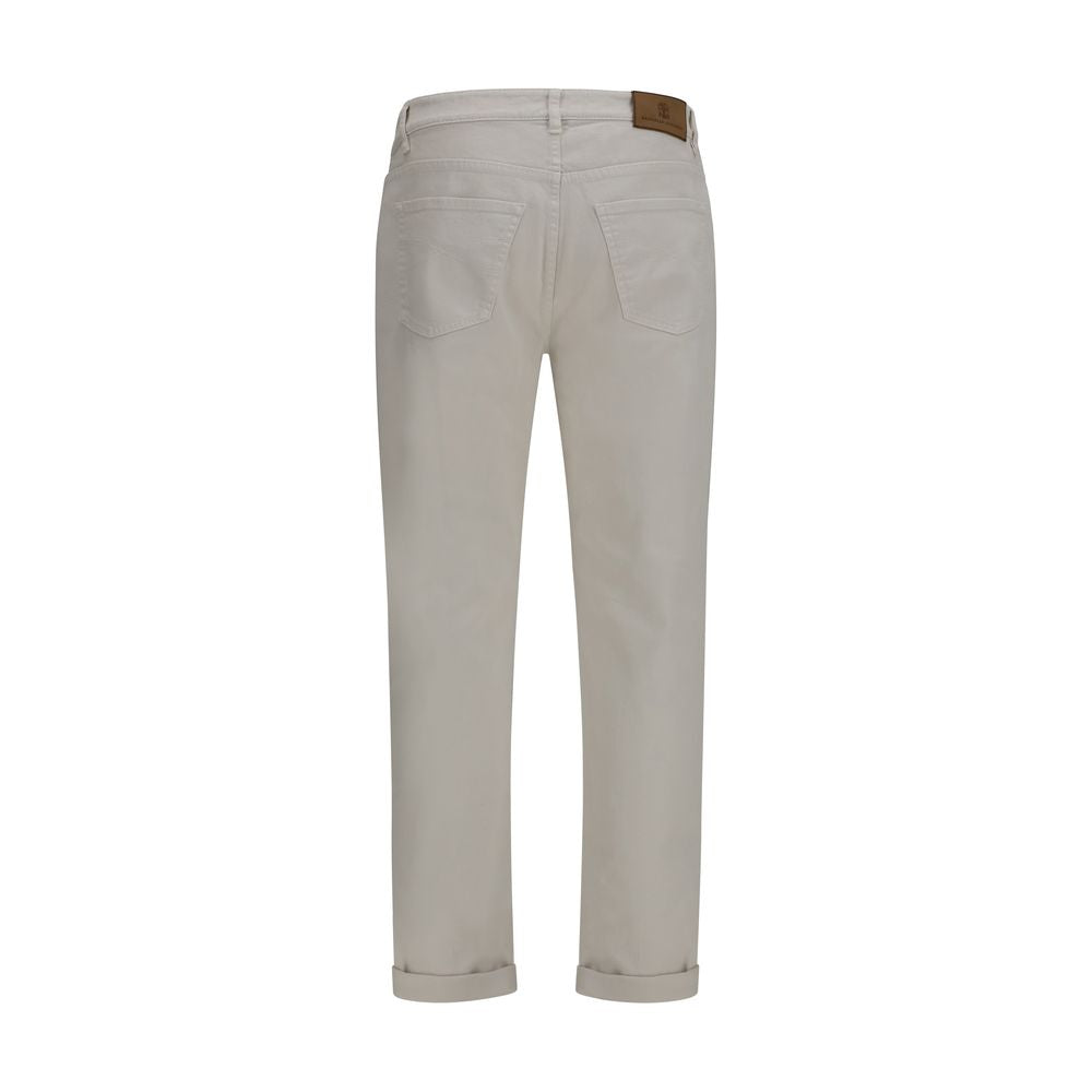 Brunello Cucinelli Jeans Bianchi in Cotone a Gamba Dritta