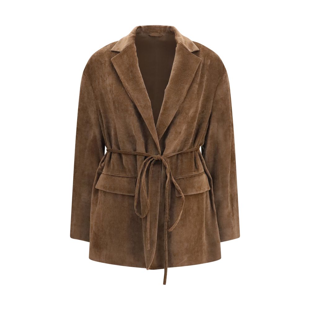 Chaqueta larga de viscosa marrón Brunello Cucinelli