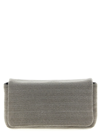 Clutch in pelle color argento Brunello Cucinelli