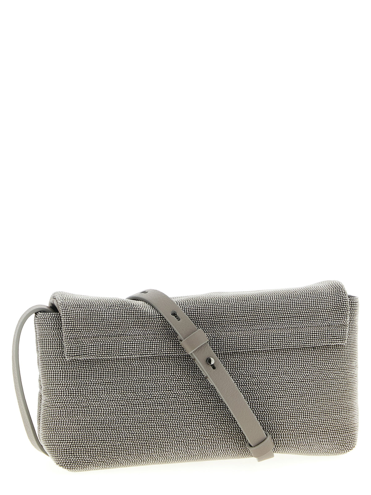 Clutch in pelle color argento Brunello Cucinelli