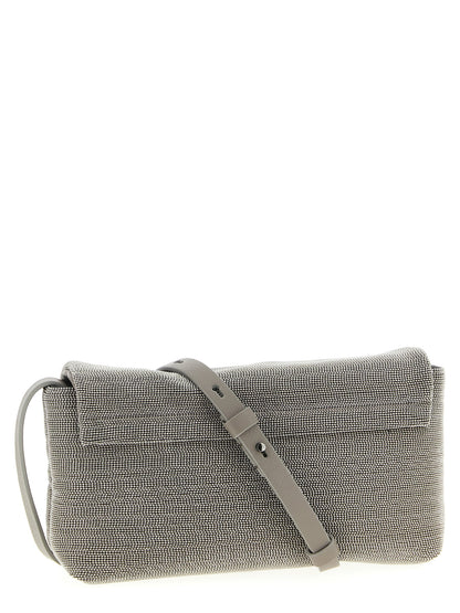 Clutch in pelle color argento Brunello Cucinelli
