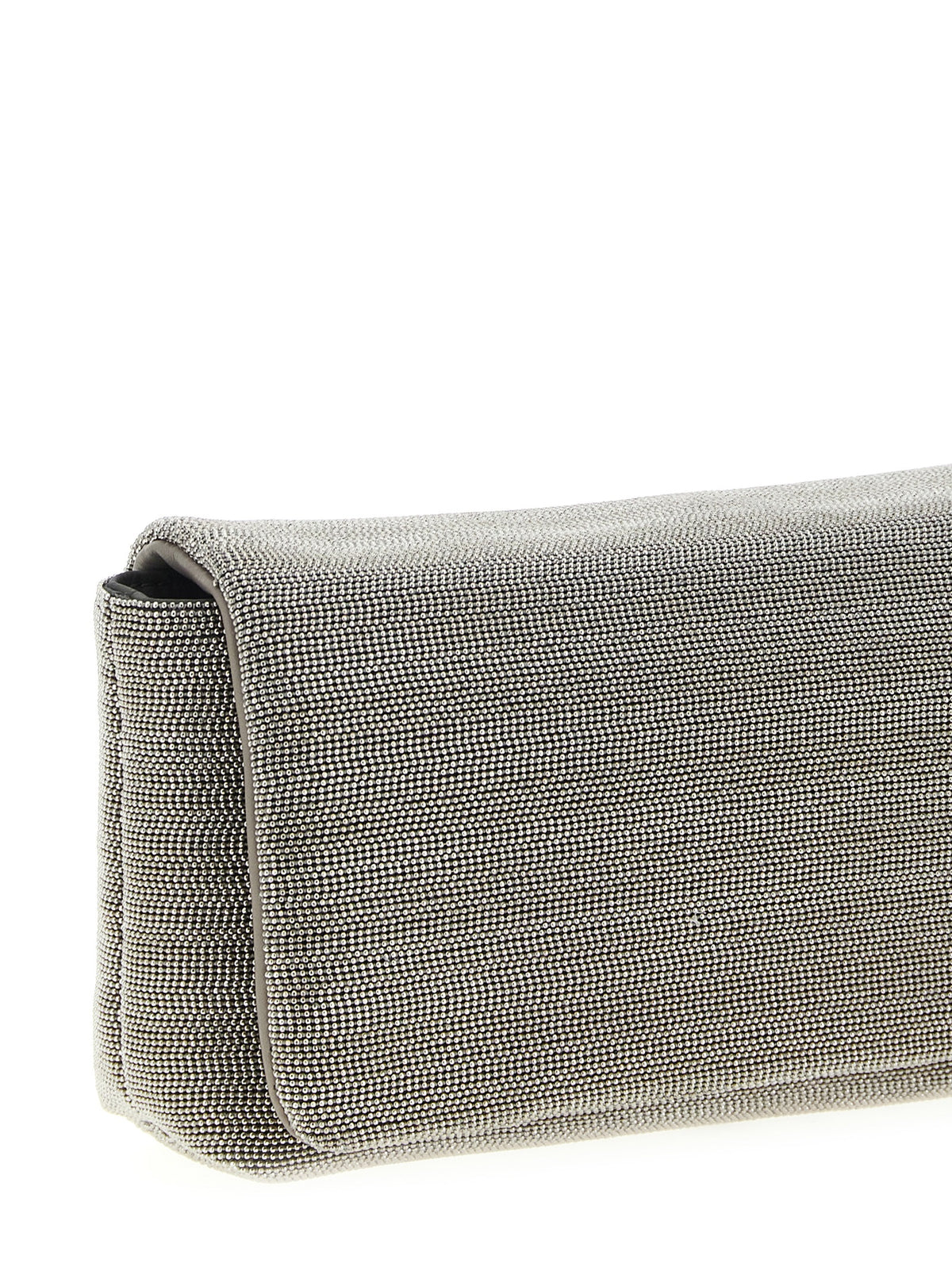 Clutch in pelle color argento Brunello Cucinelli