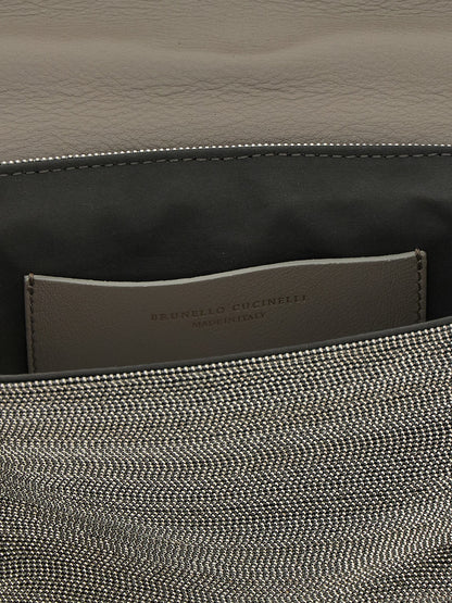 Clutch in pelle color argento Brunello Cucinelli