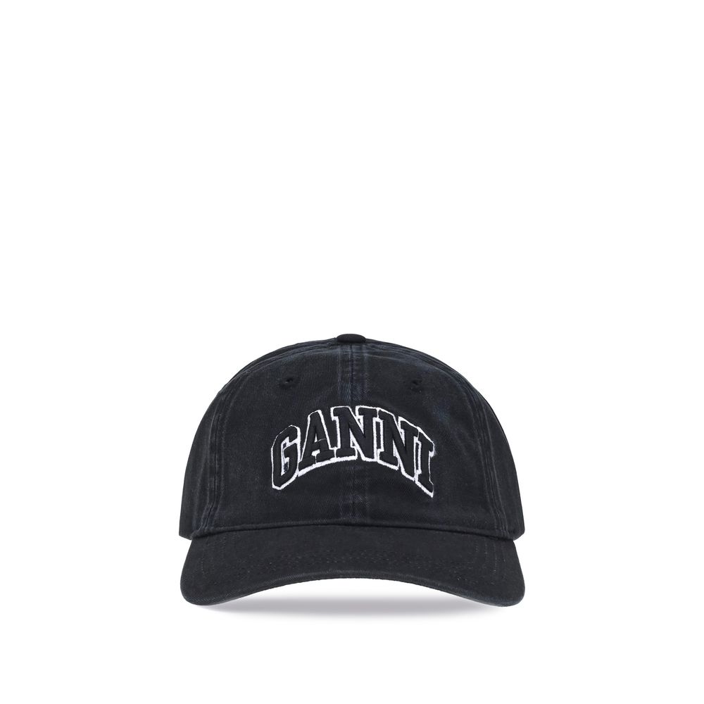 Ganni Cappellino Nero in Cotone (Berretto da Baseball)