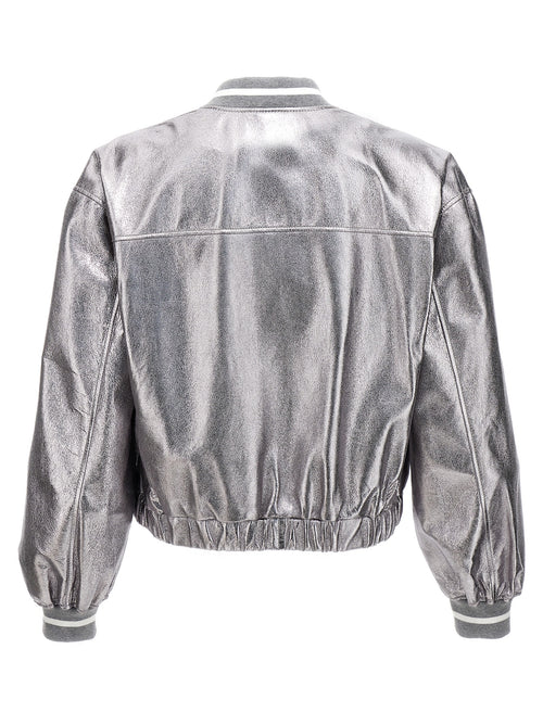 Brunello Cucinelli Bomber aus silberfarbenem Leder