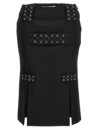 Alessandra Rich Black Wool Midi Skirt