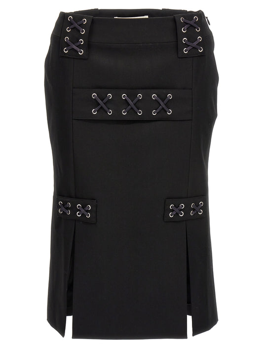 Jupe mi-longue en laine noire Alessandra Rich