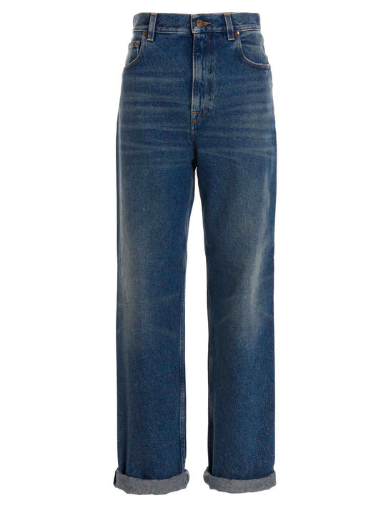 Jeans a gamba dritta in cotone blu Golden Goose