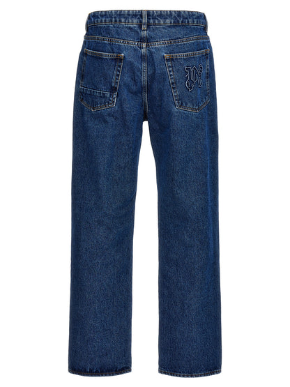 Jeans a gamba dritta in cotone blu Palm Angels