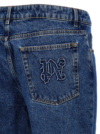 Jeans a gamba dritta in cotone blu Palm Angels