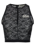Alessandra Rich zwart mouwloos polyamide T-shirt