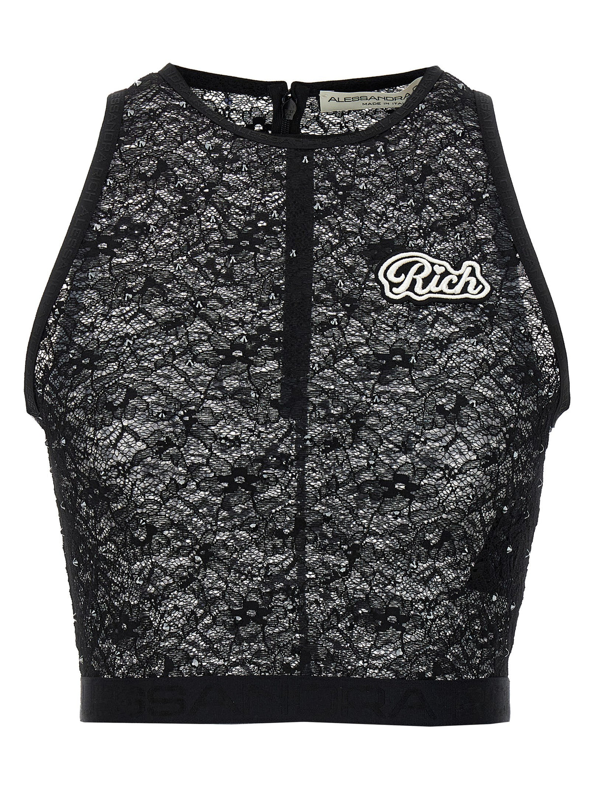 T-shirt sans manches noir en polyamide Alessandra Rich