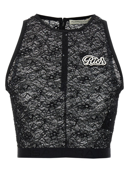 T-shirt sans manches noir en polyamide Alessandra Rich
