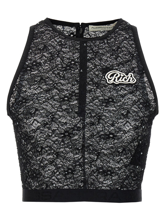T-shirt sans manches noir en polyamide Alessandra Rich