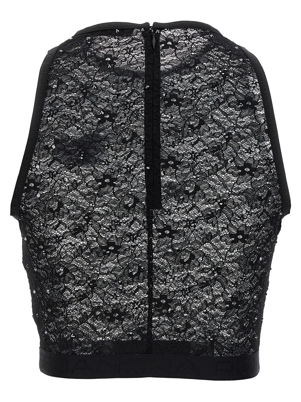 T-shirt sans manches noir en polyamide Alessandra Rich
