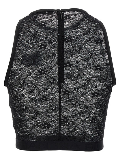 T-shirt sans manches noir en polyamide Alessandra Rich