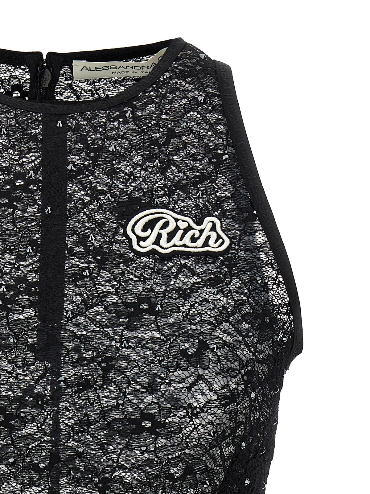 T-shirt sans manches noir en polyamide Alessandra Rich