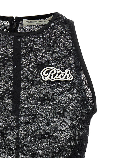 T-shirt sans manches noir en polyamide Alessandra Rich