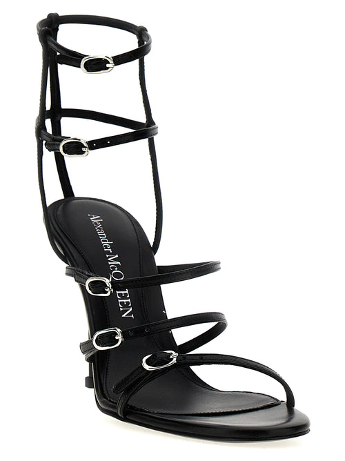 Alexander McQueen Sandalen aus schwarzem Lammleder mit Stilettoabsatz