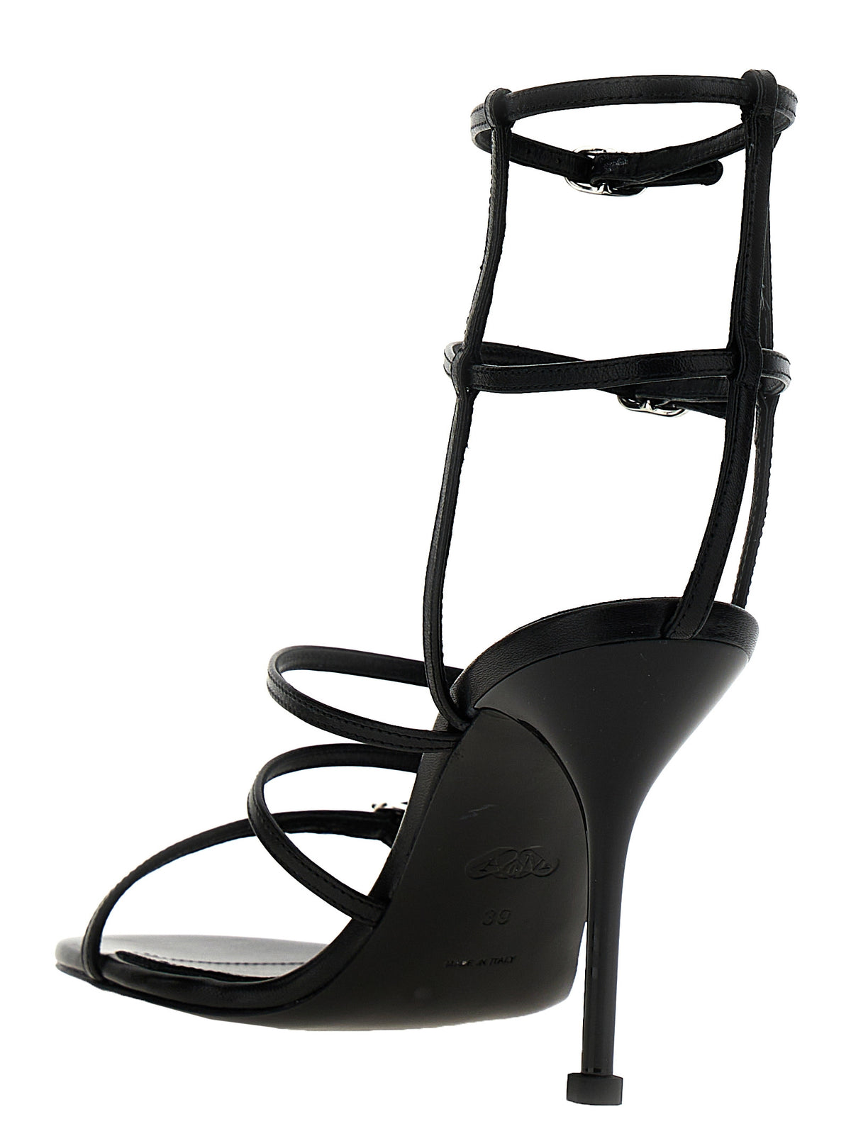 Sandalias Alexander McQueen de tacón de aguja de piel de cordero negra