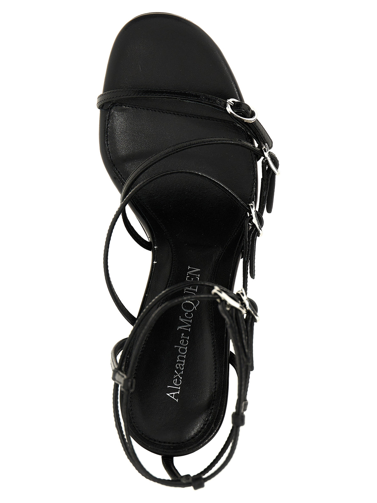 Sandalias Alexander McQueen de tacón de aguja de piel de cordero negra