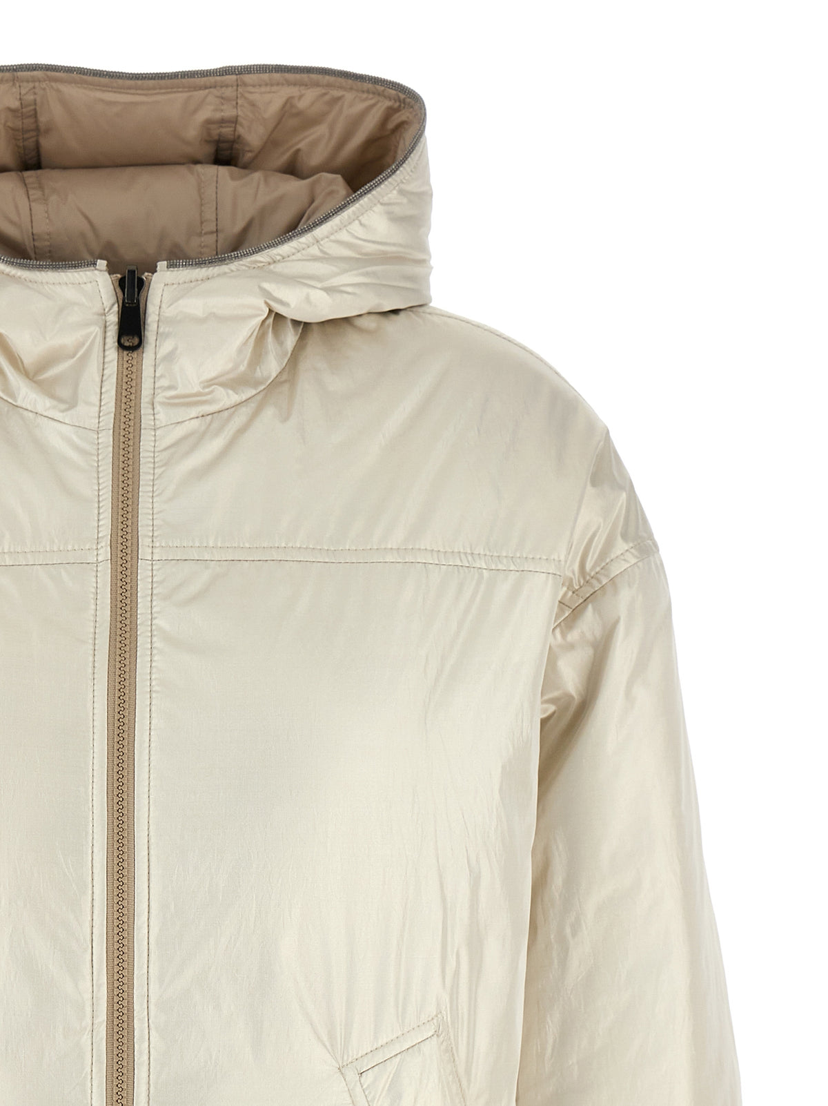 Brunello Cucinelli Beige Polyester-Jacke in voller Länge