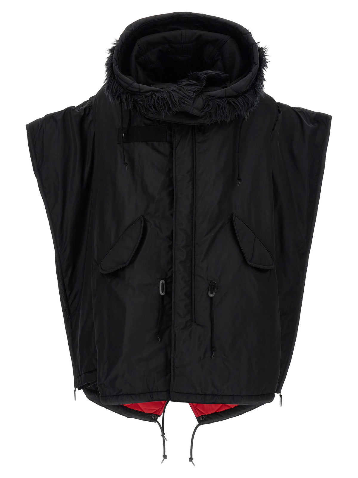 Giacca lunga in nylon nero Junya Watanabe