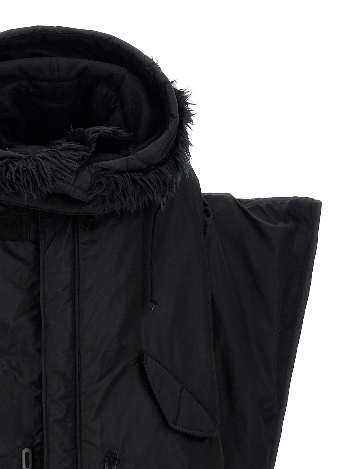 Giacca lunga in nylon nero Junya Watanabe