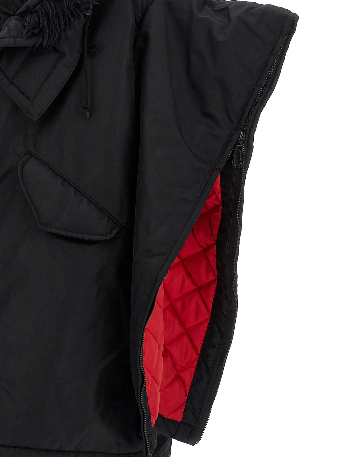 Giacca lunga in nylon nero Junya Watanabe