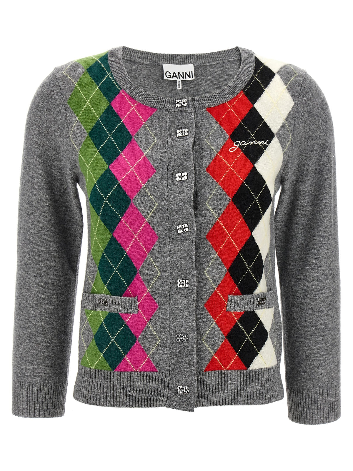 Cardigan Ganni grigio in lana merino