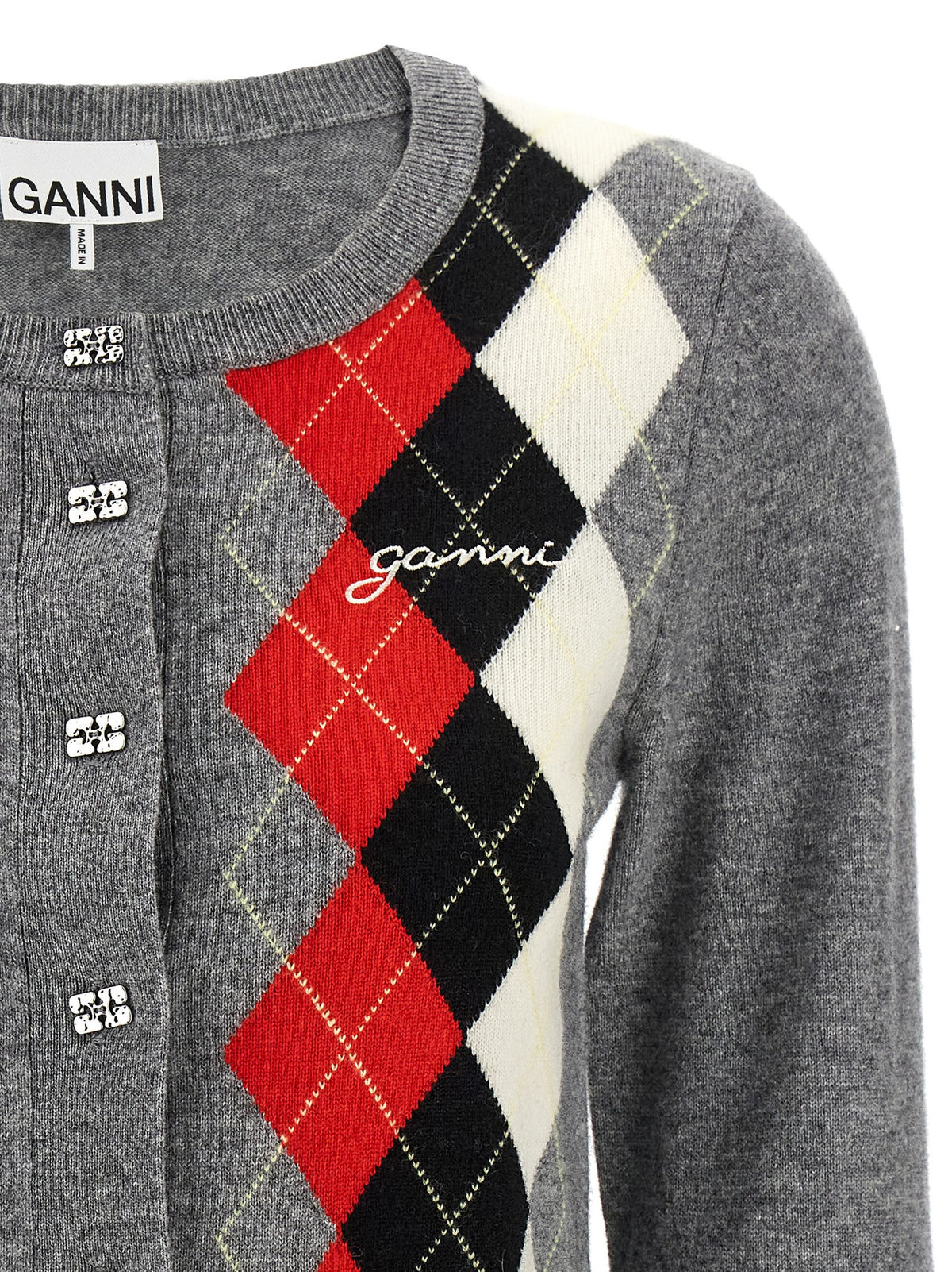 Cardigan Ganni grigio in lana merino