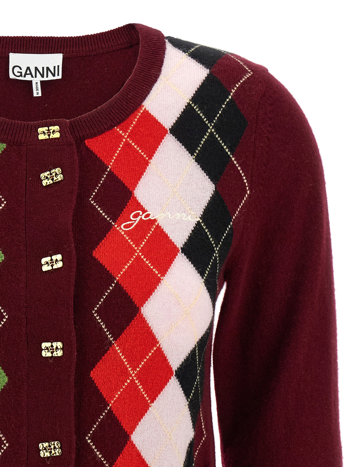 Cardigan Ganni in lana merino bordeaux
