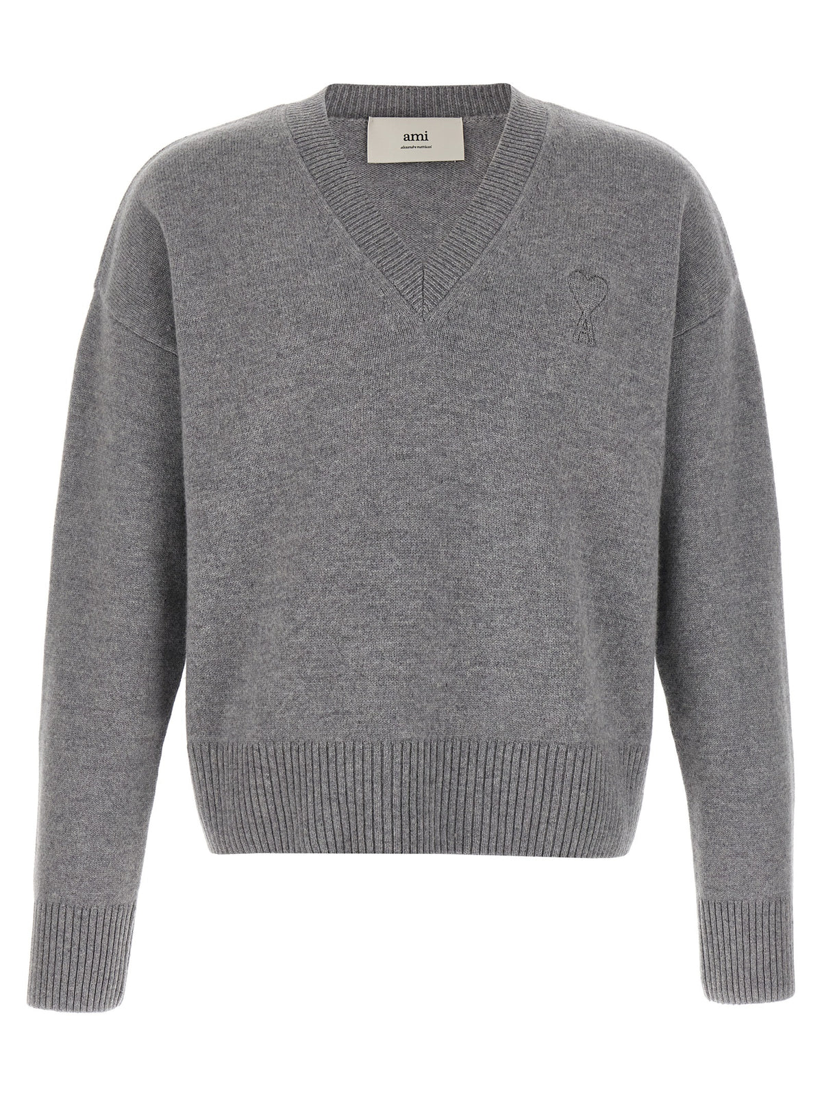 Ami Paris Maglione Grigio con Scollo a V