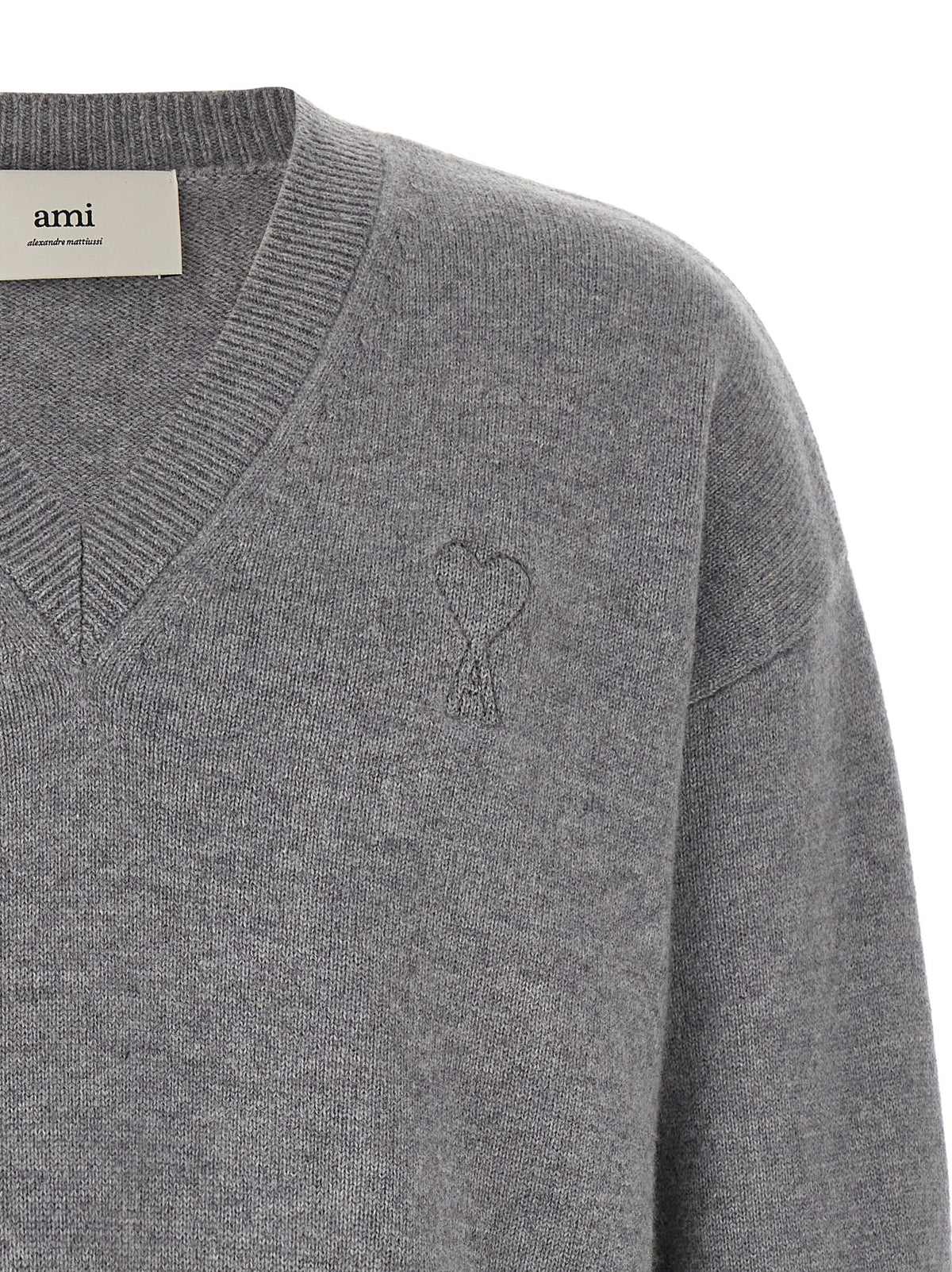 Ami Paris Maglione Grigio con Scollo a V