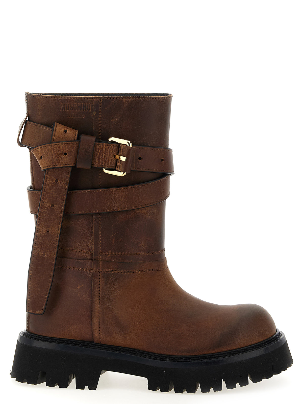Moschino Stivaletti Brick in Pelle Marrone