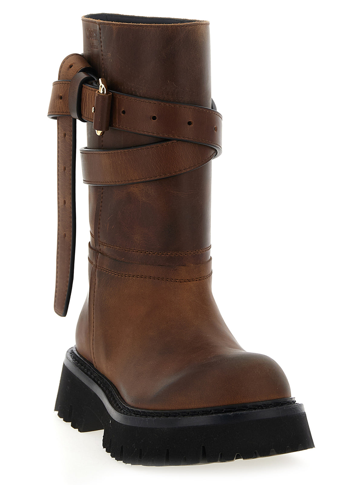 Moschino Stivaletti Brick in Pelle Marrone