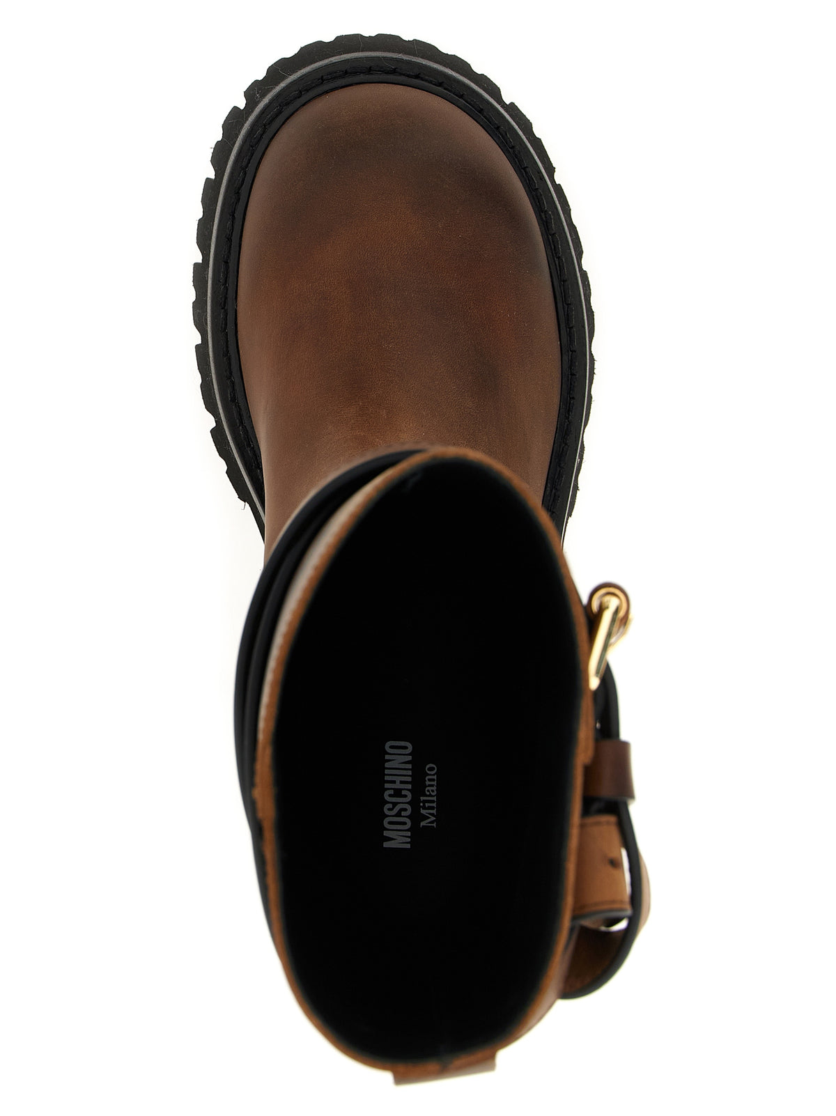 Moschino Stivaletti Brick in Pelle Marrone