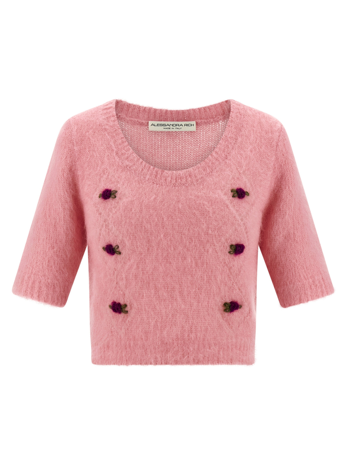 Alessandra Rich Maglia Rosa en Misto Mohair de Manga Corta
