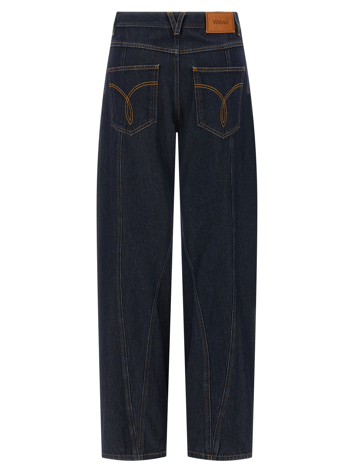 Jeans a vita alta in cotone blu Versace