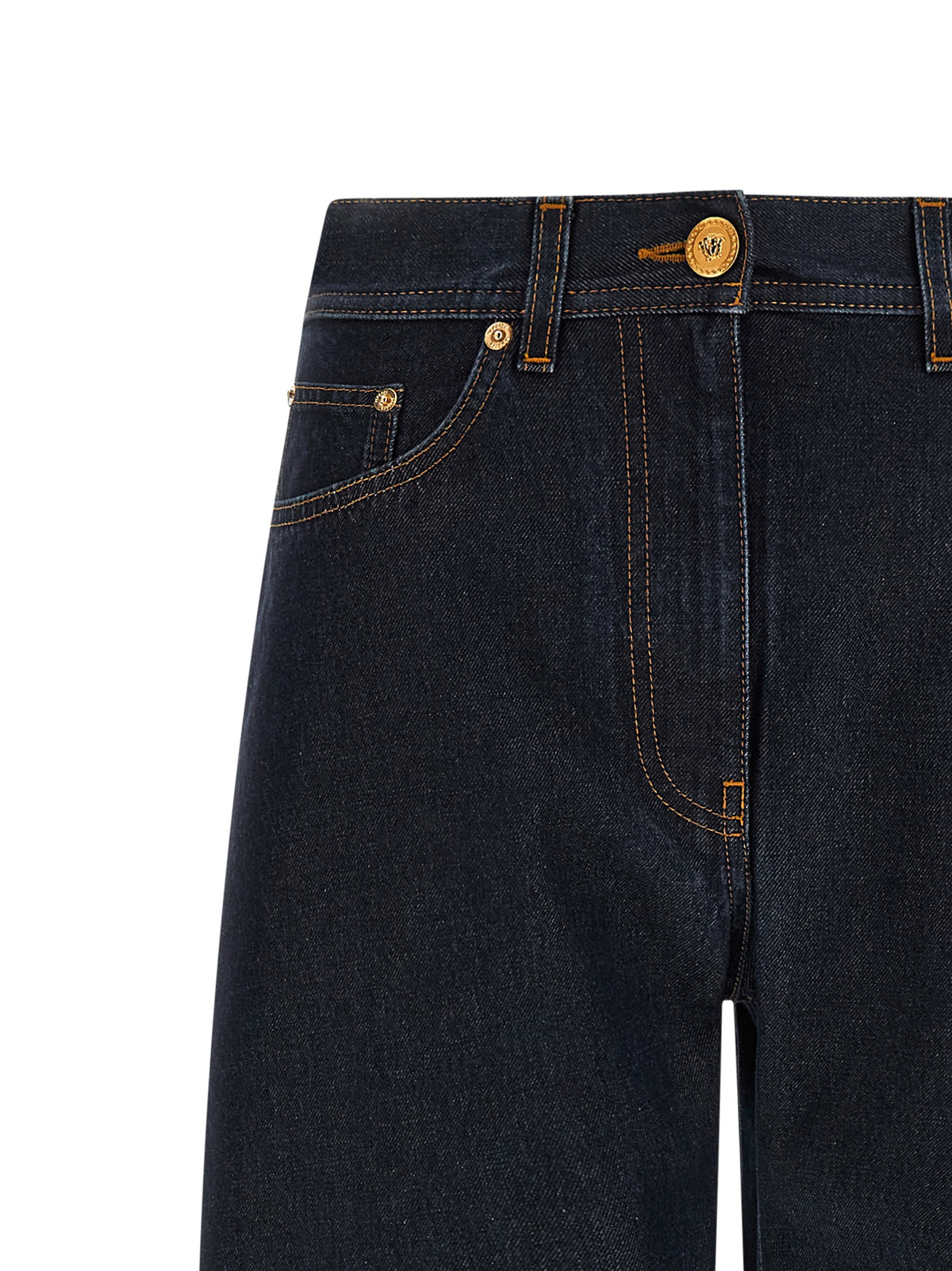 Jeans a vita alta in cotone blu Versace