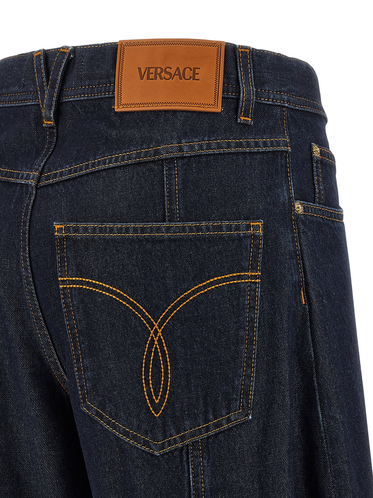 Jeans a vita alta in cotone blu Versace