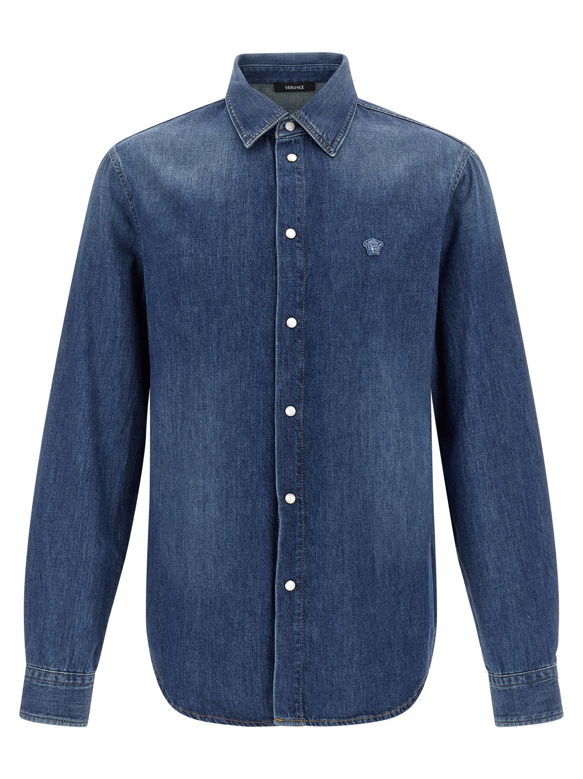 Versace Hemd aus blauem Denim mit Medusa-Patch