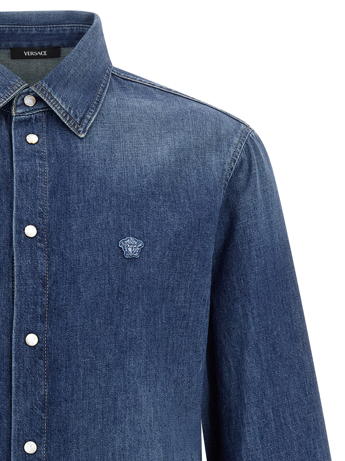 Versace Hemd aus blauem Denim mit Medusa-Patch