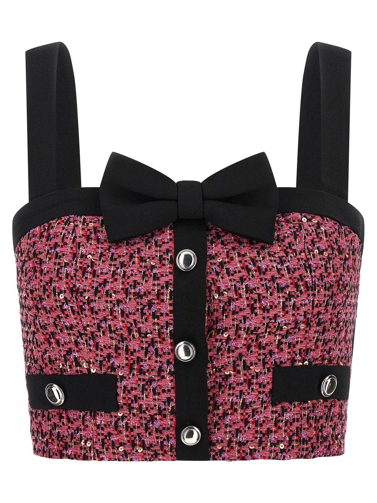 Alessandra Rich Top aus Tweed in Rosa und Schwarz