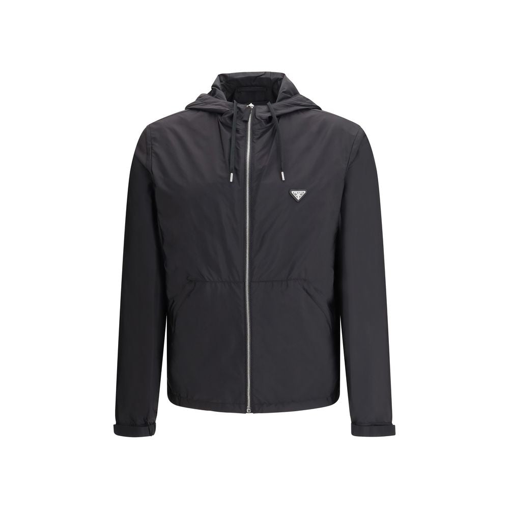 Prada Zwarte Re-Nylon Jas met Capuchon