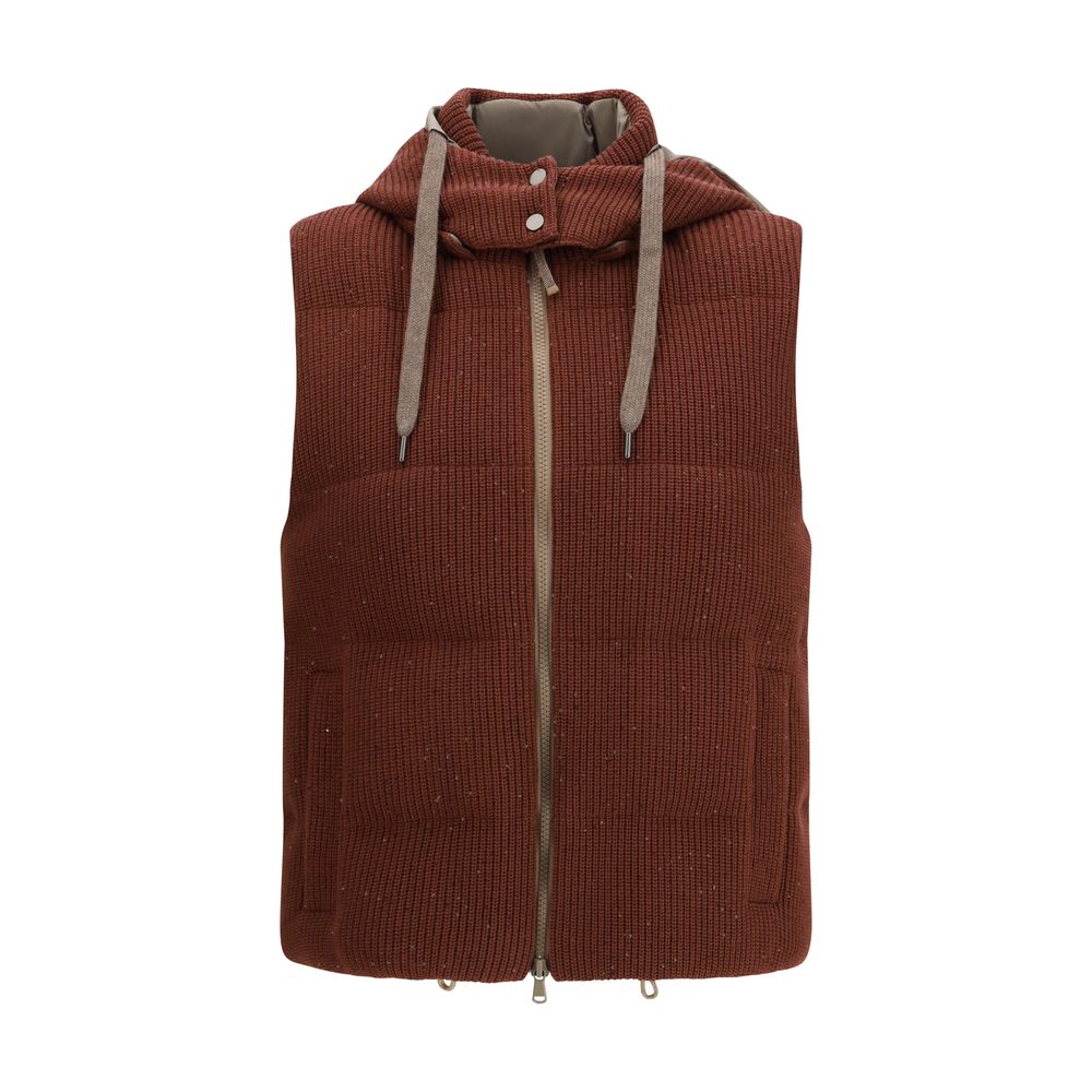 Brunello Cucinelli Giacca Smamanicata in Cotone Marrone