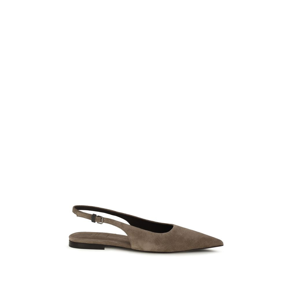 Brunello Cucinelli Ballerine Marroni in Pelle di Vitello Bos Taurus