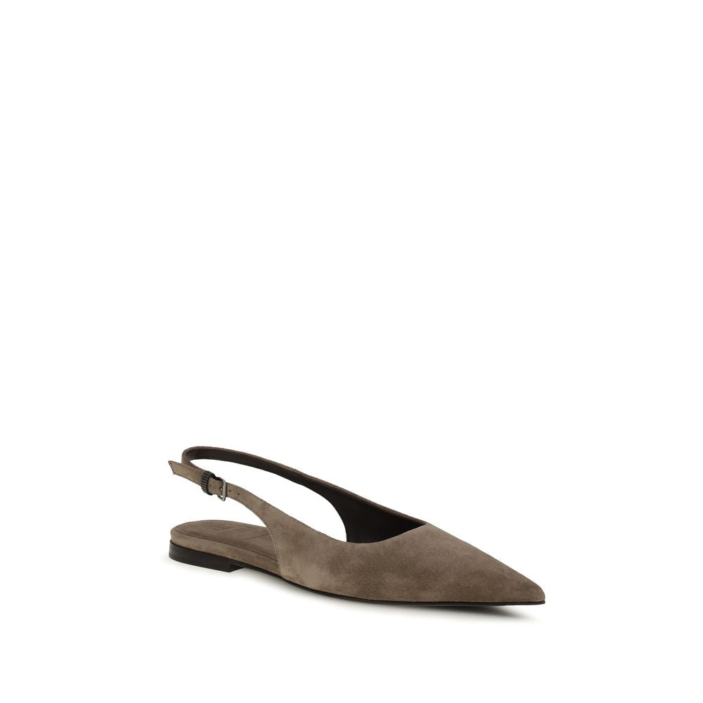 Brunello Cucinelli Ballerine Marroni in Pelle di Vitello Bos Taurus