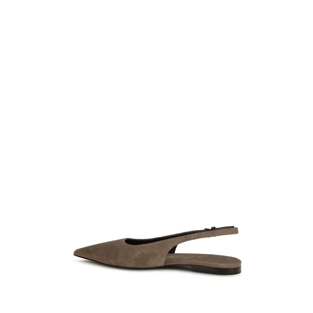 Brunello Cucinelli Ballerine Marroni in Pelle di Vitello Bos Taurus