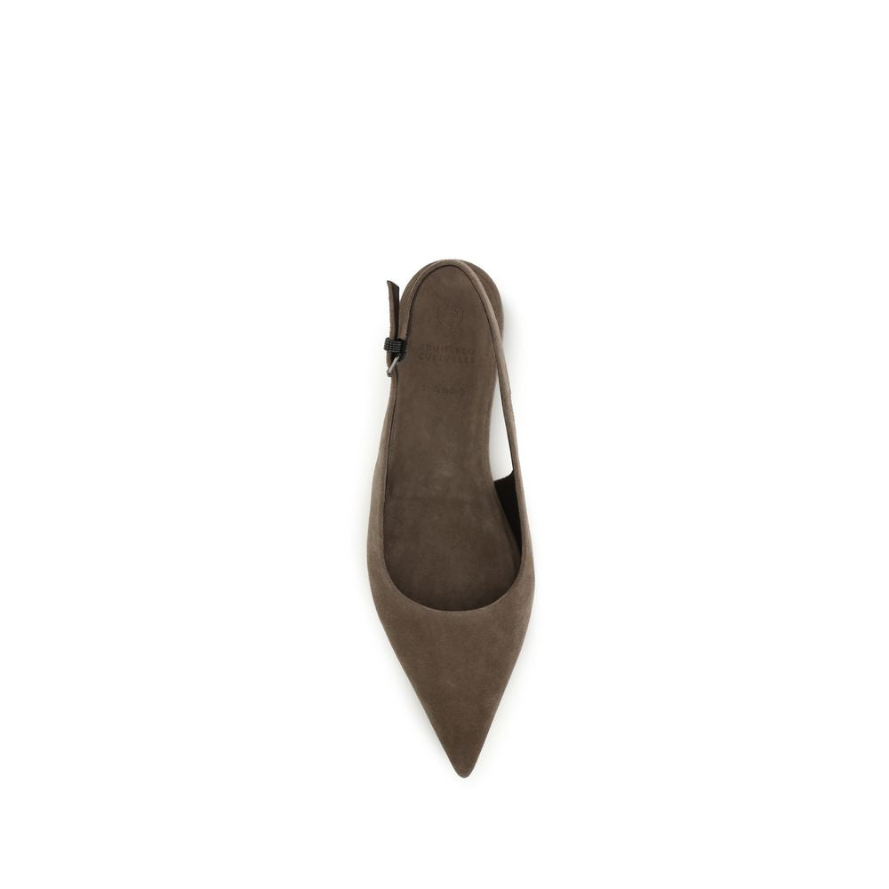 Brunello Cucinelli Ballerine Marroni in Pelle di Vitello Bos Taurus